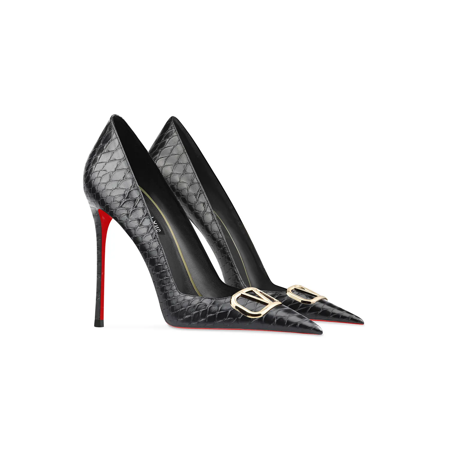 

2026 new V-buckle snake black pointed sexy shallow mouth slim heel stunning versatile high-heeled women's singles shoes