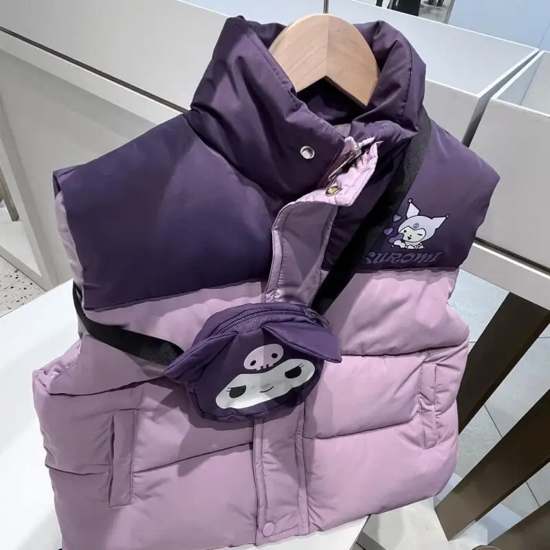 

Новое стильное хлопковое пальто Sanrio для девочек Kuromi, детский флисовый хлопковый жилет, милое утепленное хлопковое пальто, куртка среднего и большого размера для детей