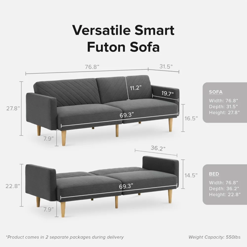 Futon Sofa Bed, Sleeper, Double Midcentury Modern Futon Sofa, Living Room