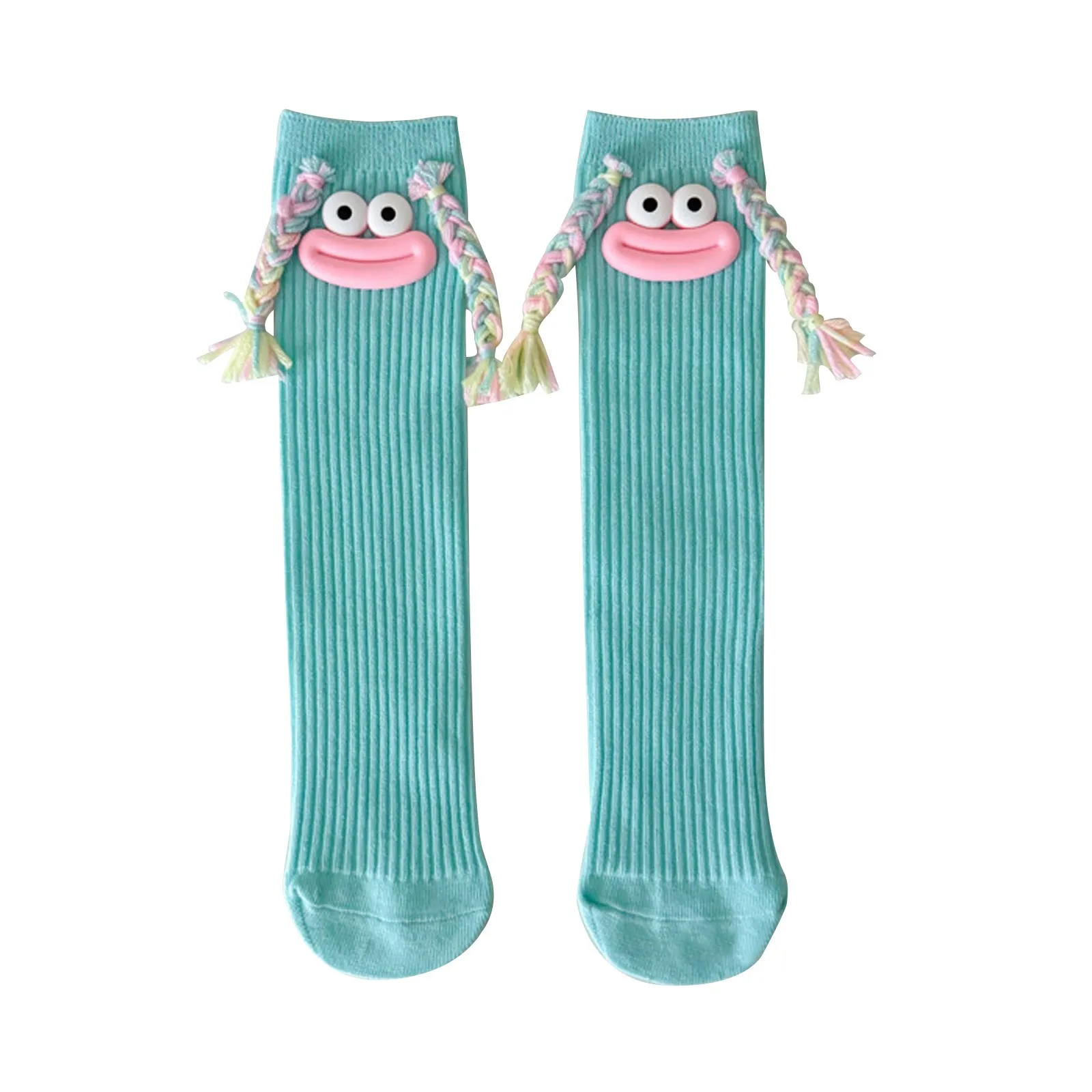 1pc Girl'S Mid Length Socks With Colorful Big Mouth Braids, Funny Long Socks, Cute Mid Length Socks Funny Socks 여성양말 Gift image 5