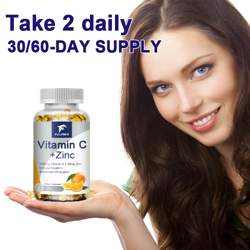 Vitamin C + Zinc - 1000 Mg Powerful Antioxidant That Supports Cellular Energy Production, Immune System and Improves Skin