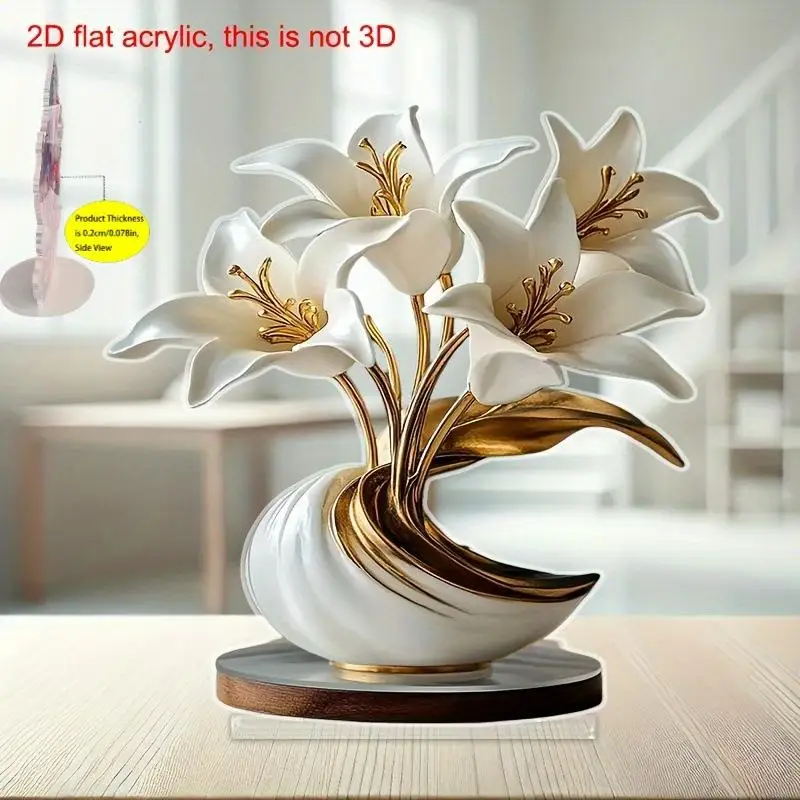 1PCS 2D Flat Lily Flower Desktop Decoration Statues For Living Room Decoration And Office Decoration Valentine's Day PartyGifts