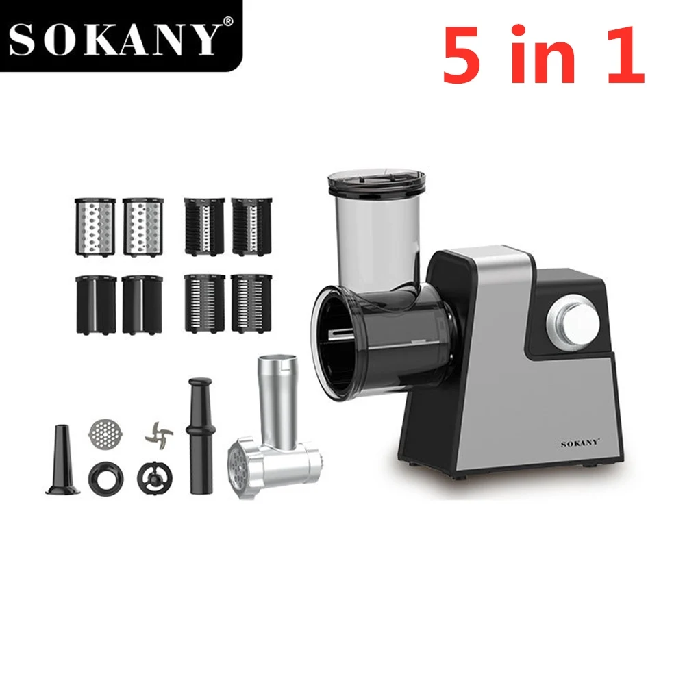 5 In 1 Kitchen Meat Grinder Electric Vegertable Cutter Stainless Steel Food Processors Chopper 220V Mixer Machine Potato Slicer