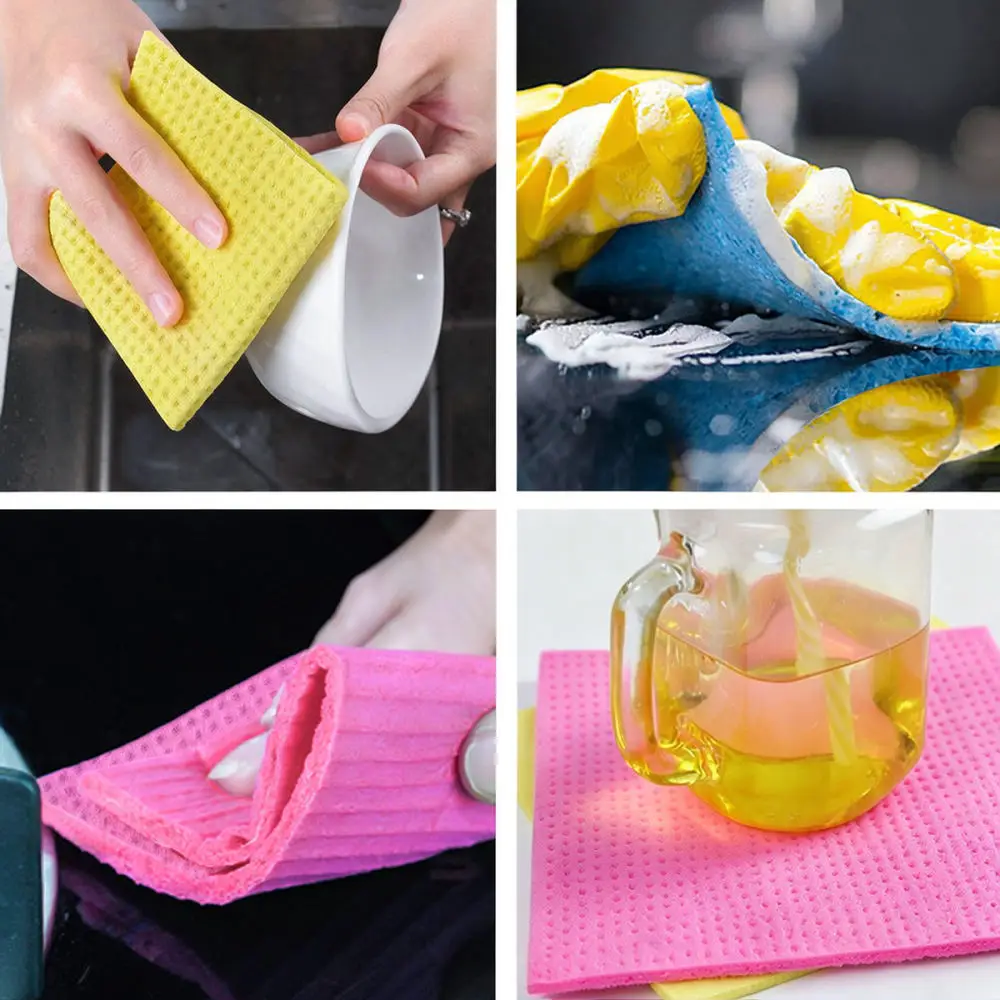 Eco Friendly Kitchen Dish Towel Wood Pulp Sponge Cleaning Rag Non Shedding Soft Scrubber For Daily Household Chores
