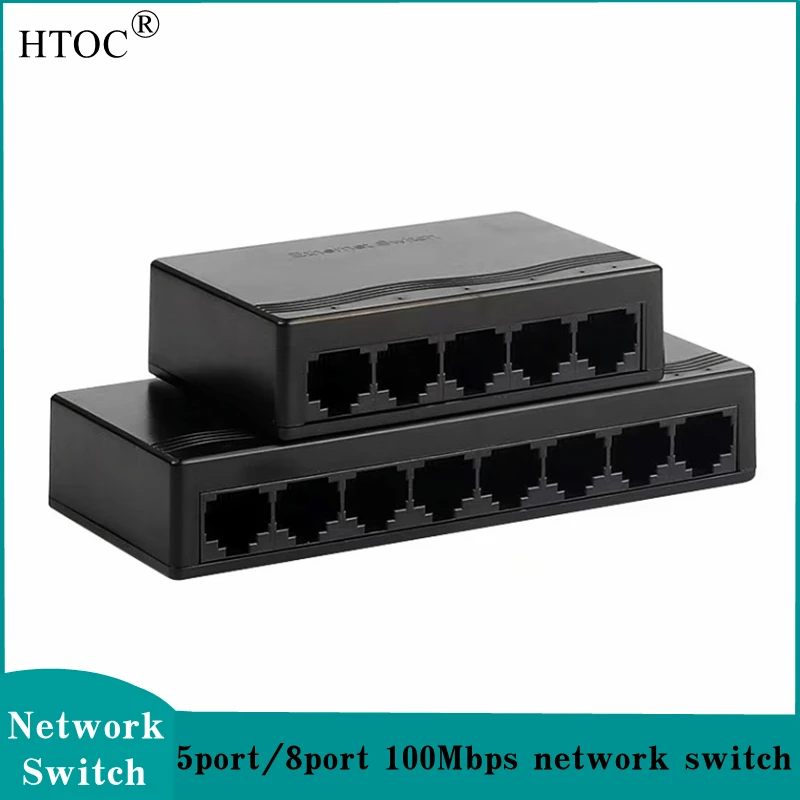 HTOC 5-port 8-port 100Mbps Ethernet Switch Network Monitoring Hub Router Distributor Plug and Play