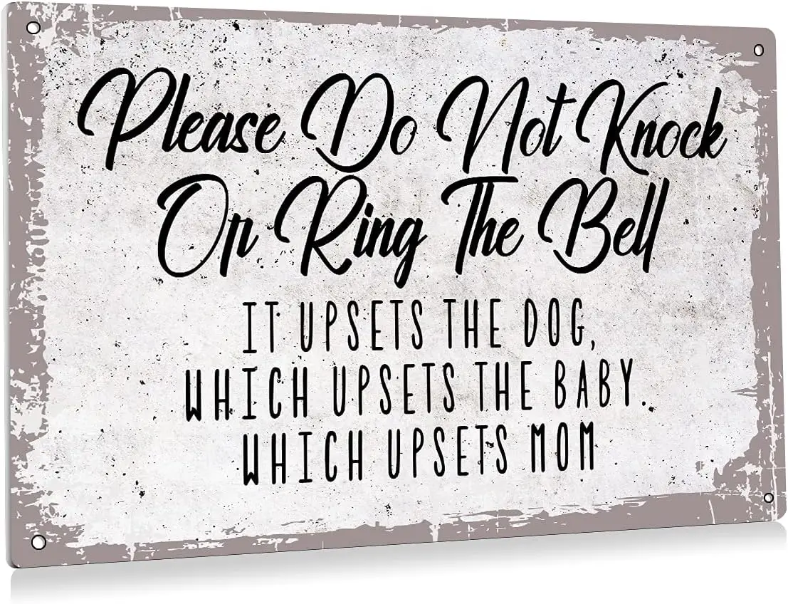 Vintage Please Do Not Knock or Ring Doorbell Metal Tin Sign Wall Decor for Front Door - Retro Baby Sleeping Tin Sign for Home Po