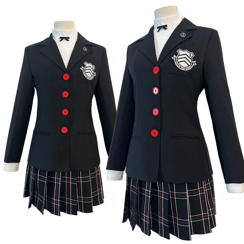 

HOLOUN P5 Game Kasumi Yoshizawa Cosplay Costume Wig School Uniform Embroidery School Badge Suit Plaid JK Skirt Shirt Rose Net