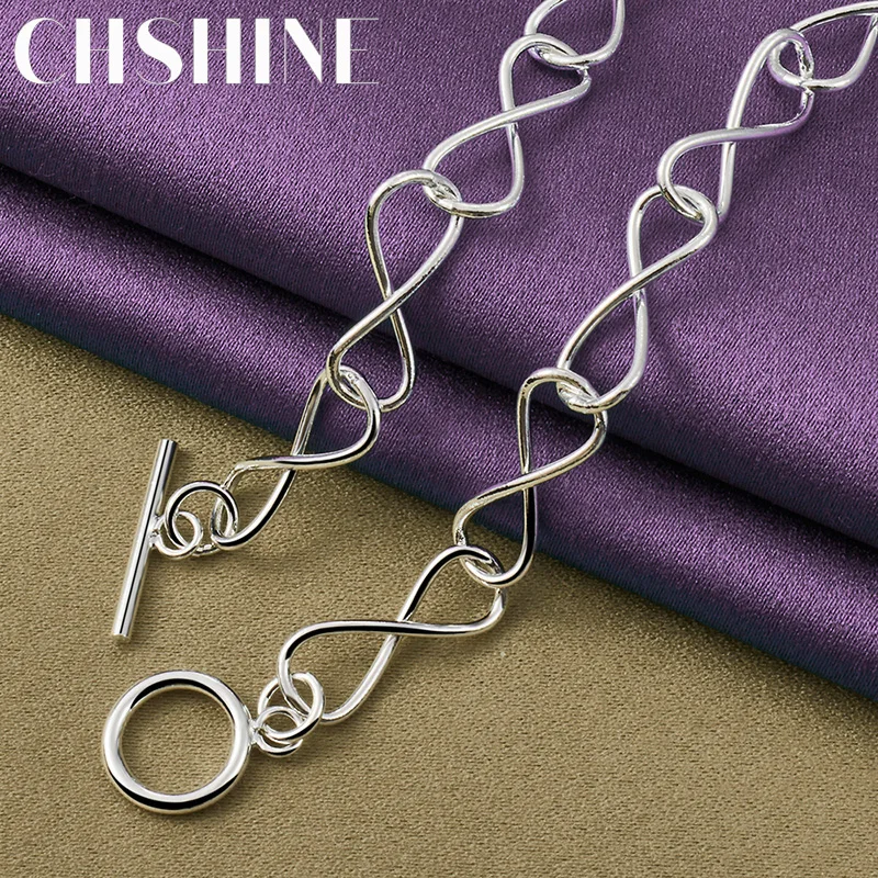 CHSHINE 925 Sterling Silver 8 Words Chain Necklace For Women Lady Wedding Party Fashion Charm High Quality Jewelry