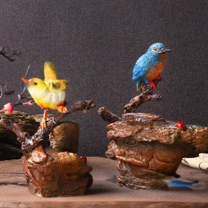

Resin Bird Figurine Solid Simulation Ornament Chinese Style Wooden Base Decoration For Garden Living Room Study Desktop