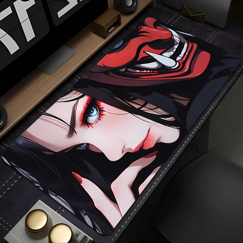 

Gaming Mouse Pad Design Non-slip Rubber Devil Oni Mask Sewn Edge Desk Mat Keyboard Pad Classic Gamers And Office Work Mousepad
