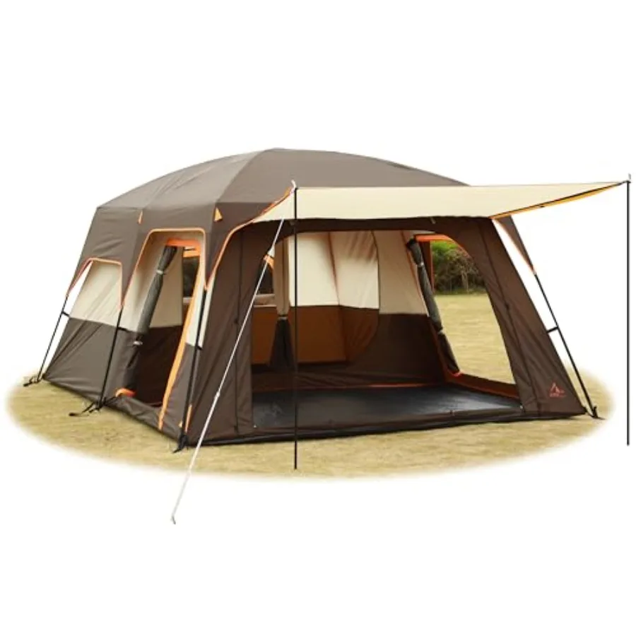 

Extra Large Tent 10-12-14 Person Family Cabin Tent with 2 Rooms 3 Doors 3 Windows Mesh Straight Wall Waterproof Double Layer Bi