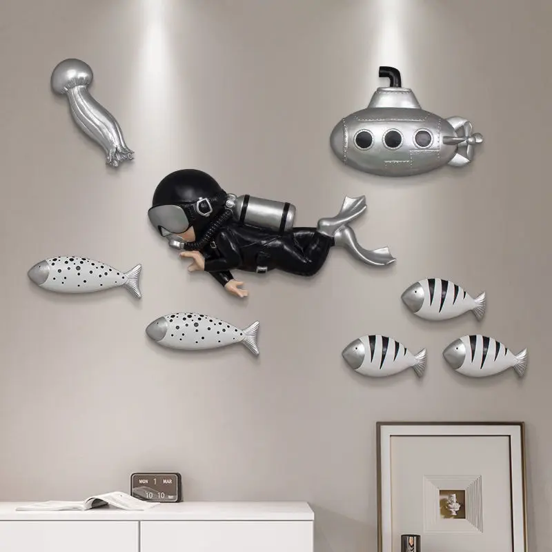 

Creative Submarine Jellyfish Diver Resin Ocean Wall Hanging Crafts Home Livingroom Wall Decoration Children's Room Wall Pendant