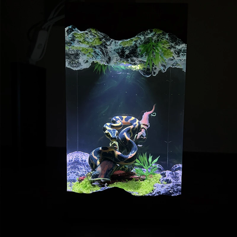 Python Resin Light Snake Figure Table Lamp Beautiful Bedroom Ornament Rainforest Scence Room Decorations Iterm USB Charge