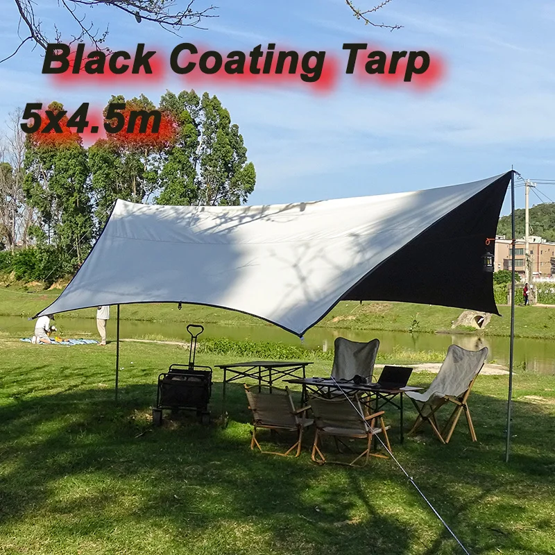 

5x4.5m Big Black Coating Tarp Waterproof Butterfly Awning Camping Outdoor Shade Tarpaulin Shelter Travel Sunshade Flysheet