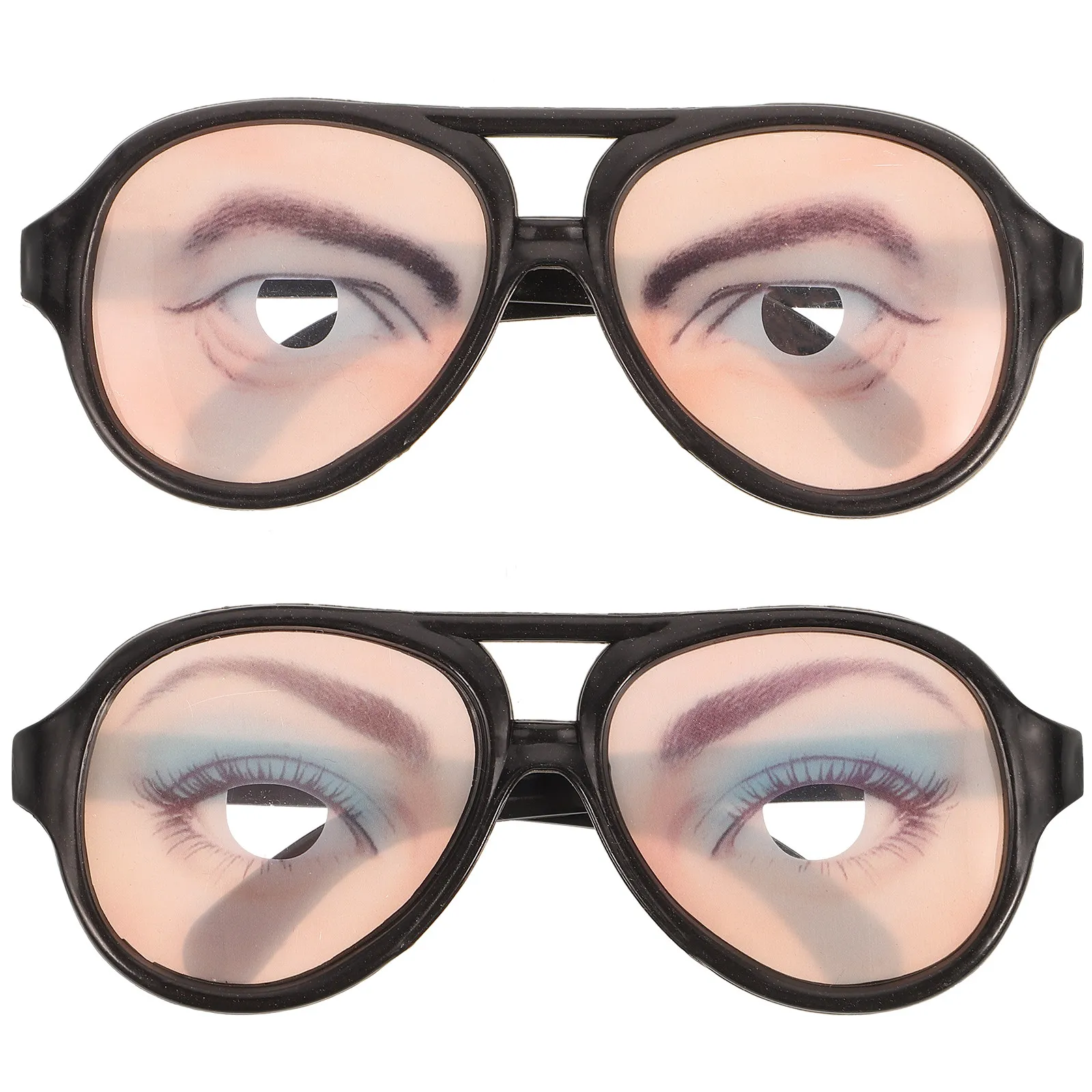 2Pcs Fake Glasses Funny Eye Wear Characteristic Design Lightweight Frame for Party Pranks Halloween Cosplay Novelty Gag Gift