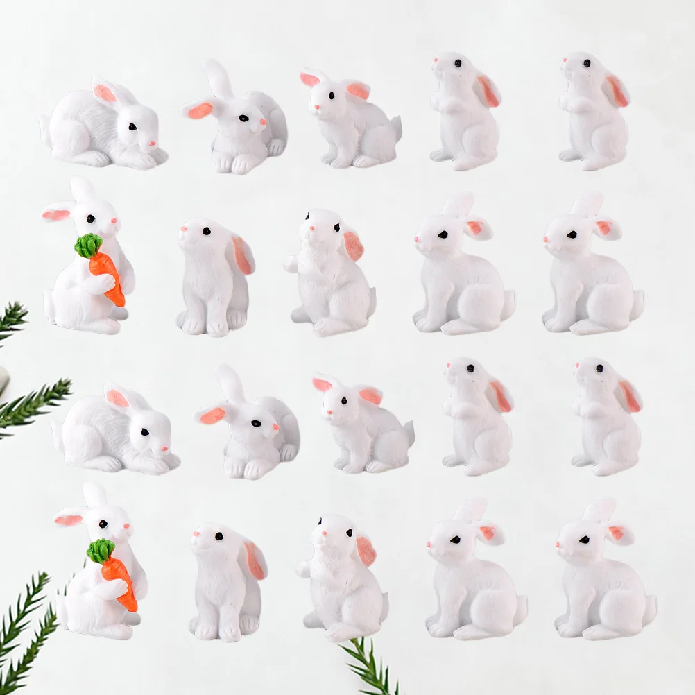 20 Pcs Resin Ornament Rabbit Model Water Table Toys Micro Landscape Dollhouse Small Craft