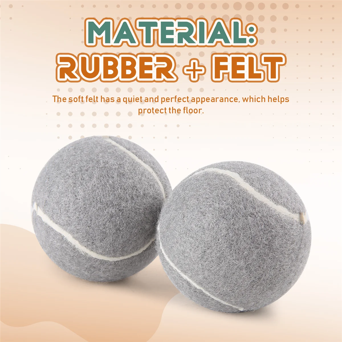 ABNP 2 pelotas de tenis precortadas para patas de muebles y protección del suelo, cubierta de almohadilla de fieltro resistente y duradera, gris