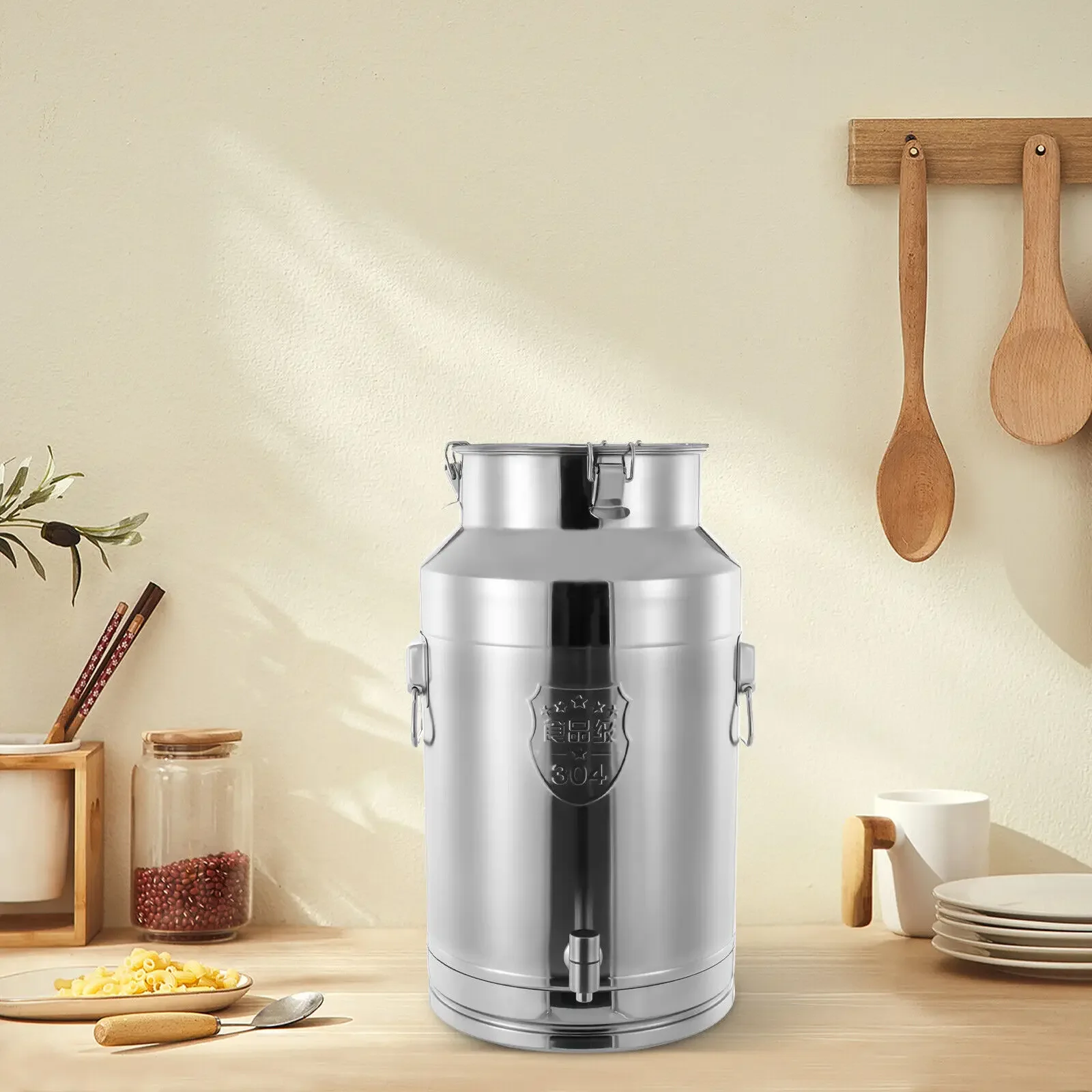 

​​304 Stainless Steel Milk Can 35 Liter Capacity with Tap Triple Lock Sealed Lid Sanding Surface for Home Commercial Use​​