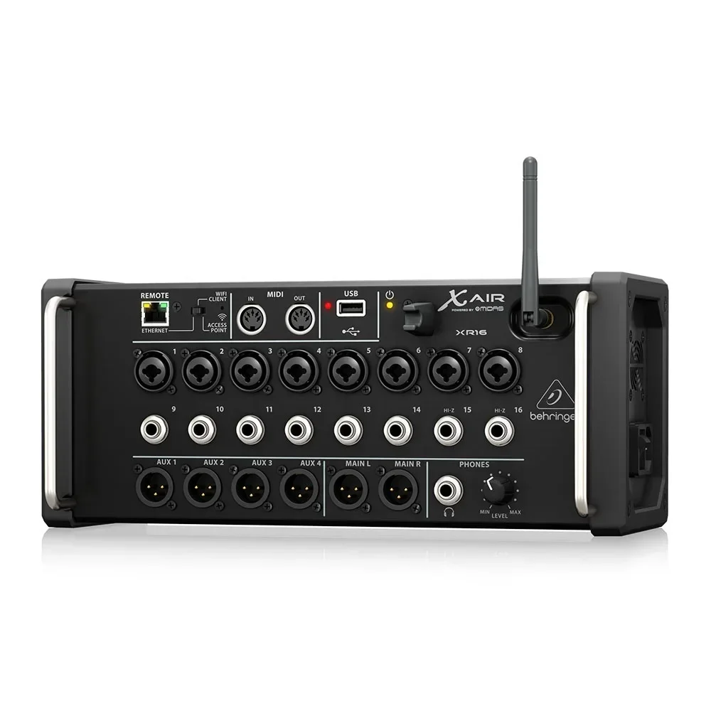 Behringer X Air XR16 Equipamento de estúdio de mixagem digital com controle remoto de 16 canais via roteador integrado com Wi-Fi