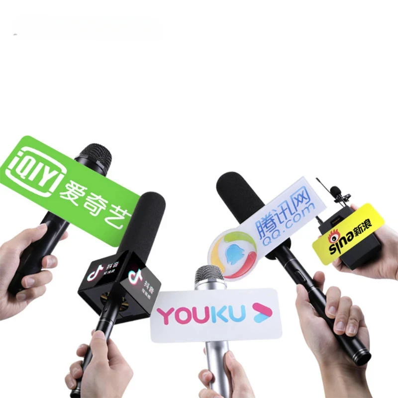 Custom Acrylic Logo Lettering Signage Designer Custom Your Own Brand Logo Plate For Microphone Interview News Star