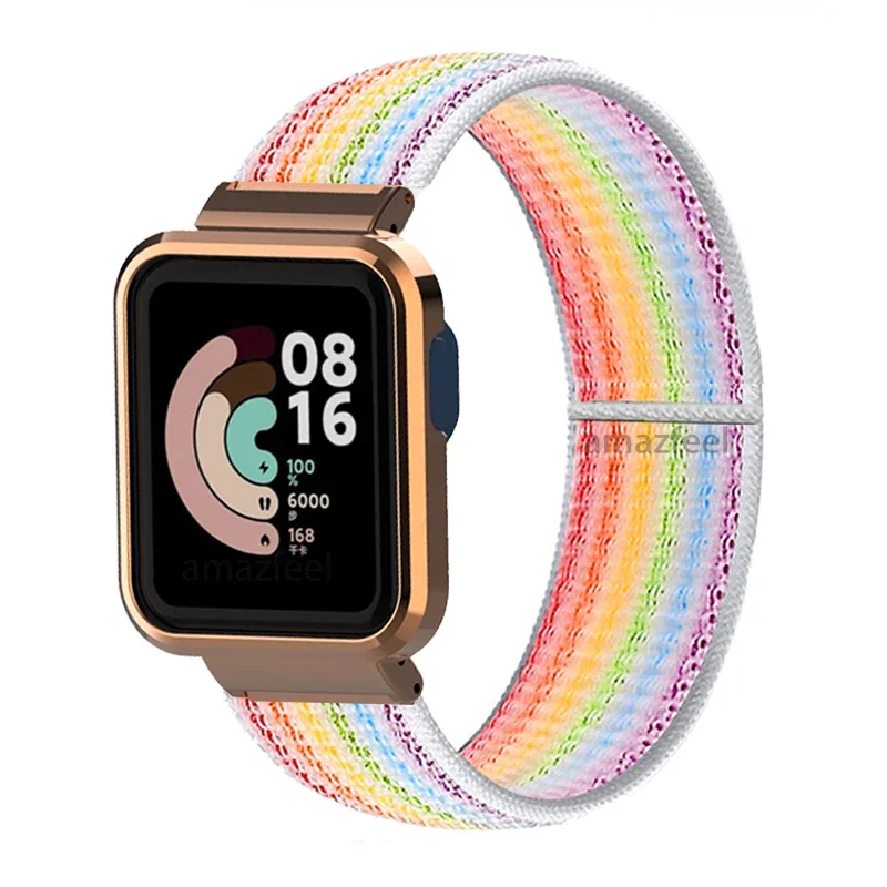 Xiaomi Mi Watch Lite 케이스 용 나일론 팔찌 Redmi Watch 2 Lite / Mi Watch Lite 범퍼 코레아 밴드 용 스트랩 메탈 프로텍터