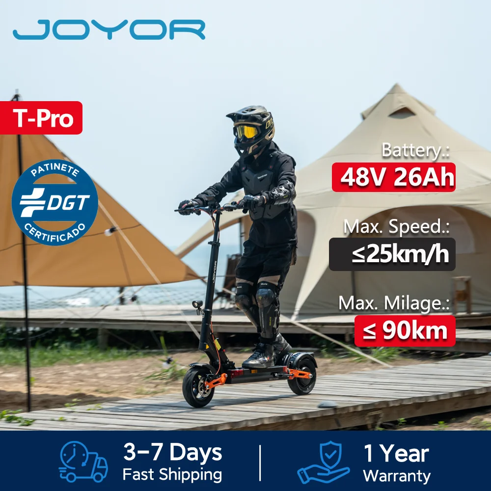 JOYOR T-Pro Elektroroller für Erwachsene, DGT 10 Zoll Klappbarer E-Scooter mit Doppelmotor, 48V 26Ah Batterie, max. 25 km/h und 90 km Reichweite