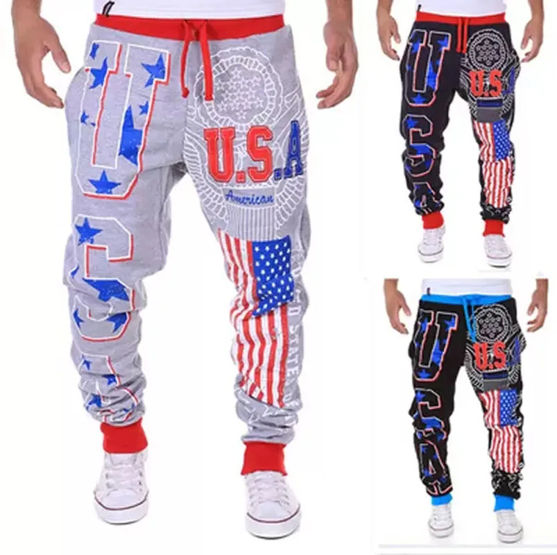 Happyjeffery Mens Pants Joggers Sweatpants with American Flag Printed USA Letter Loose Man Sport Gym Pant Running for Men P24