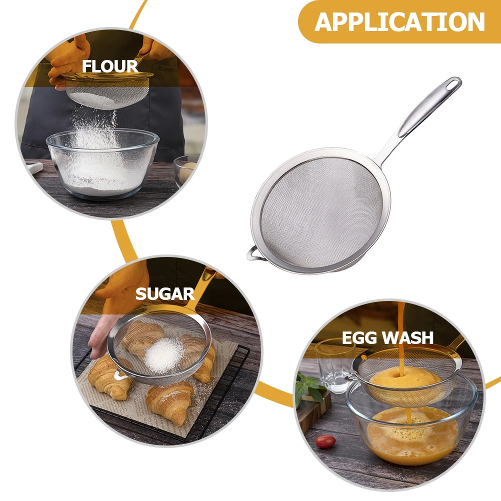 

Stainless Steel H Held Flour Sieve 304 Round Silver Kitchen Mesh Strainer Filter High Efficiency Practical Home Use