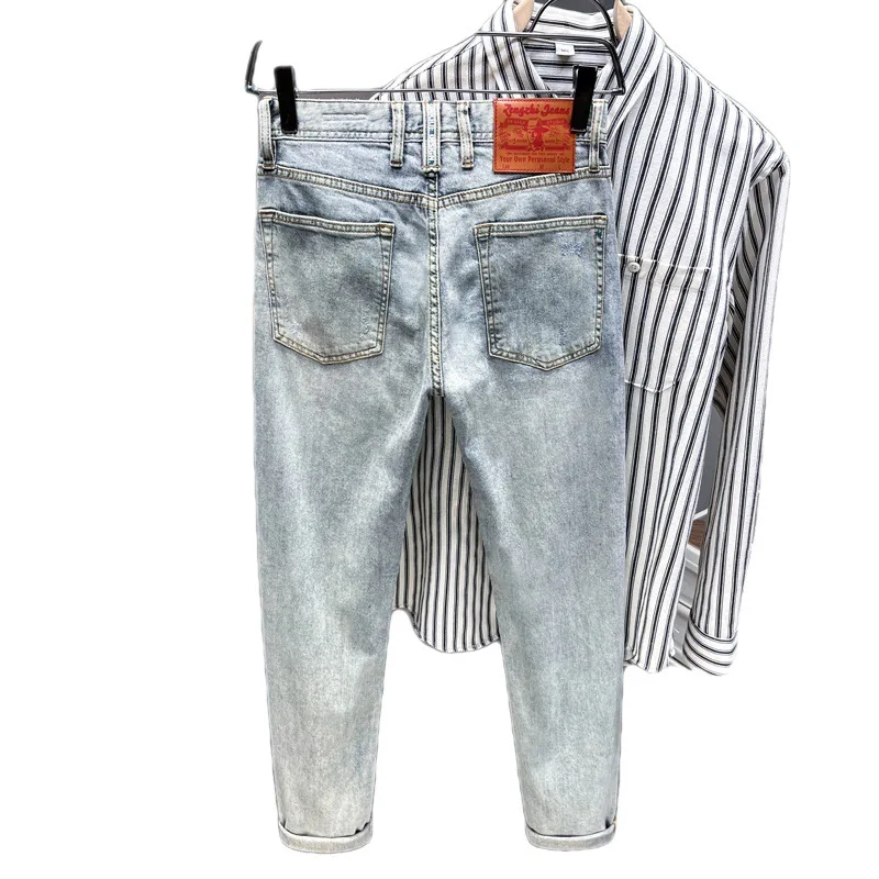 Light-Colored Jeans Men's Slim Fit Stretch All-Matching Simple High-End Korean Style Trendy Pu Shuai Casual Straight-Leg Skinny