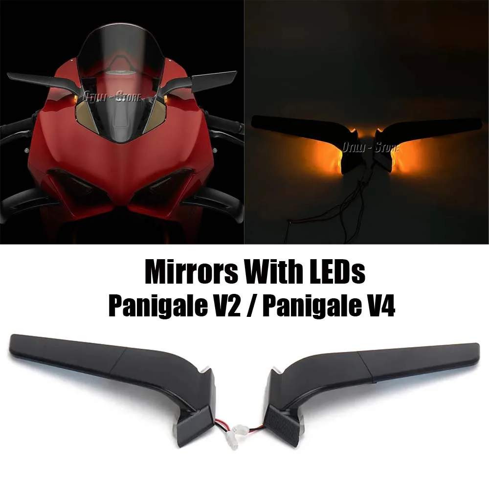 For Ducati Panigale V2 2020-2023 PANIGALE V4 2019-2022 Motorcycle Rearview Mirrors with LED Rotating Adjustable Wing Mirrors