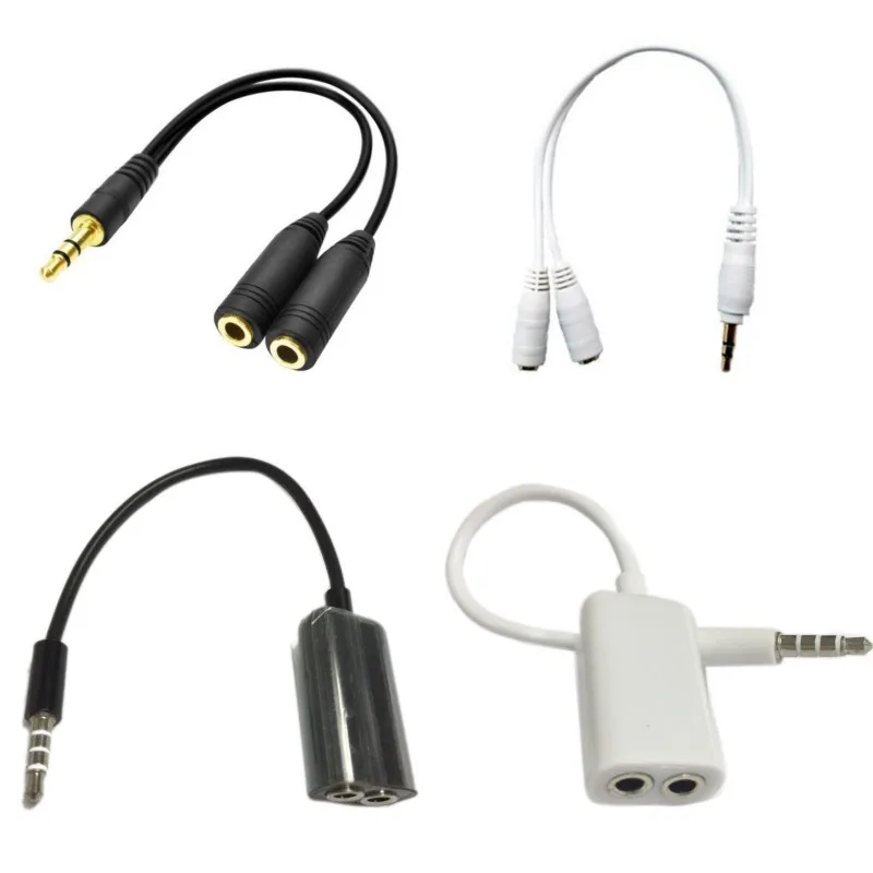 1pcs 3.5mm black/white 1 in 2 couples audio line Earbud Headset Headphone Earphone Splitter For pad Phone Android Mobile MP3 MP4