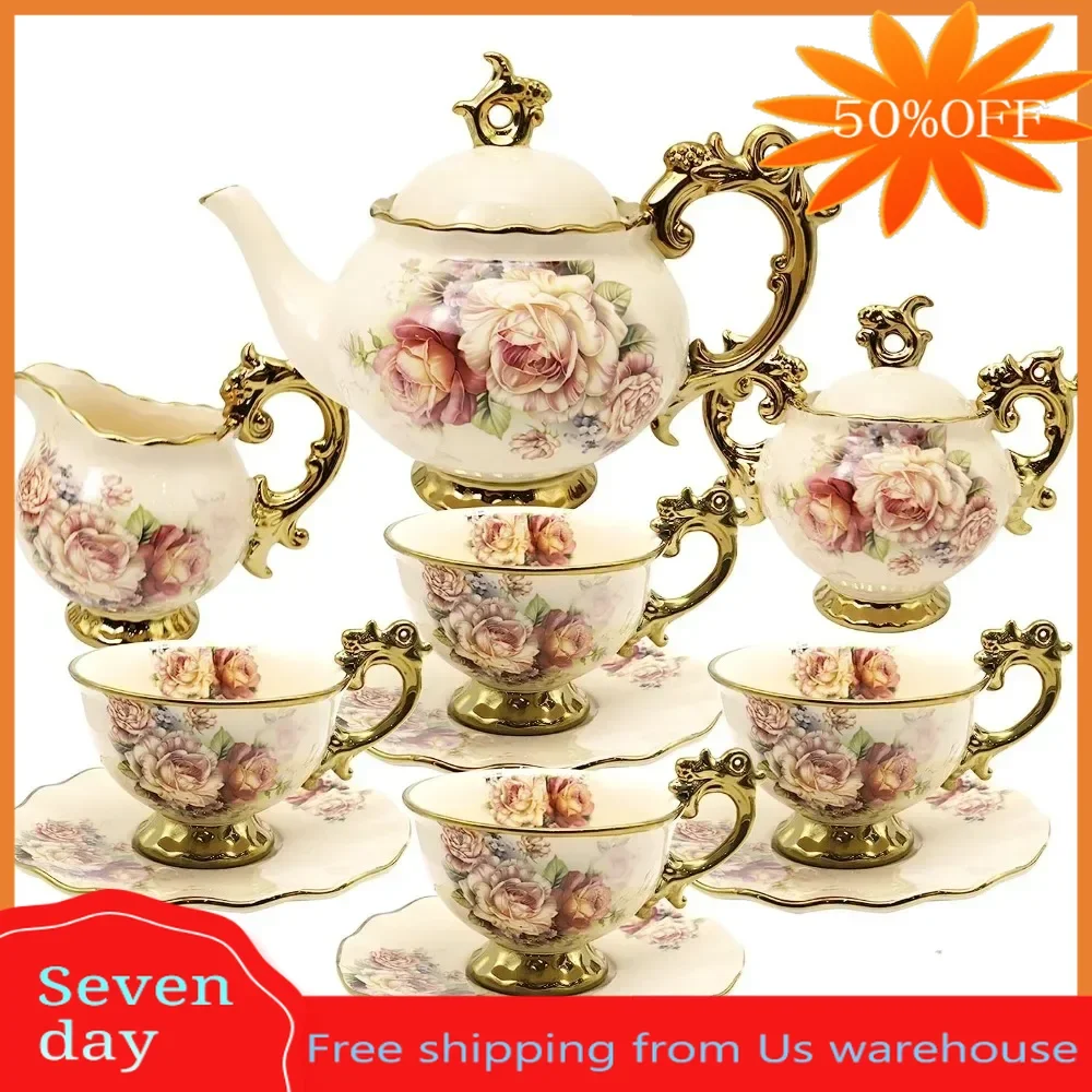 

Tea Tools Set Adult Wedding Tea Service Large Teacup Coffeeware Teaware Floral Vintage Chinese Coffee Set Matcha Kitchen Dining