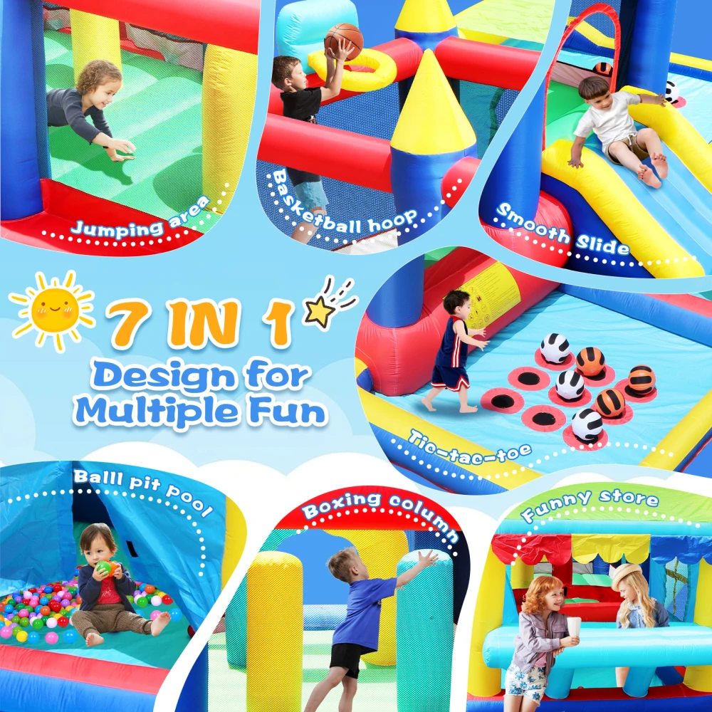 Casa de rebote inflable 7 en 1, casa inflable con piscina de bolas para niños, diversión familiar para fiestas en interiores y exteriores, obstáculos, salto para niños pequeños