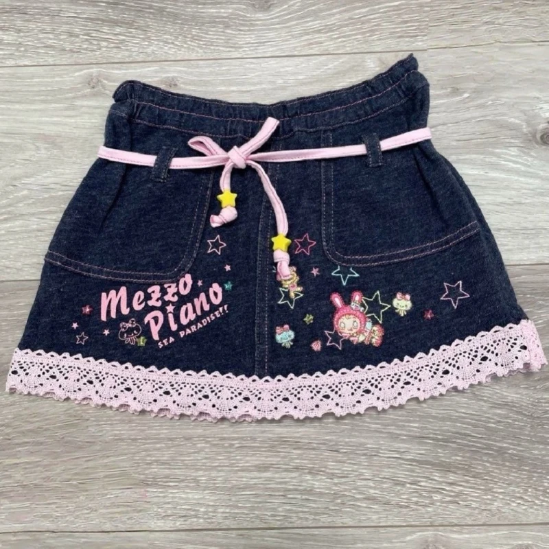 

Japanese Kawaii Lolita Style Denim Skirt Women Sweet Cute Cartoon Lace Patchwork Ruffles Party Mini Skirt Girls Y2k Faldas Mujer