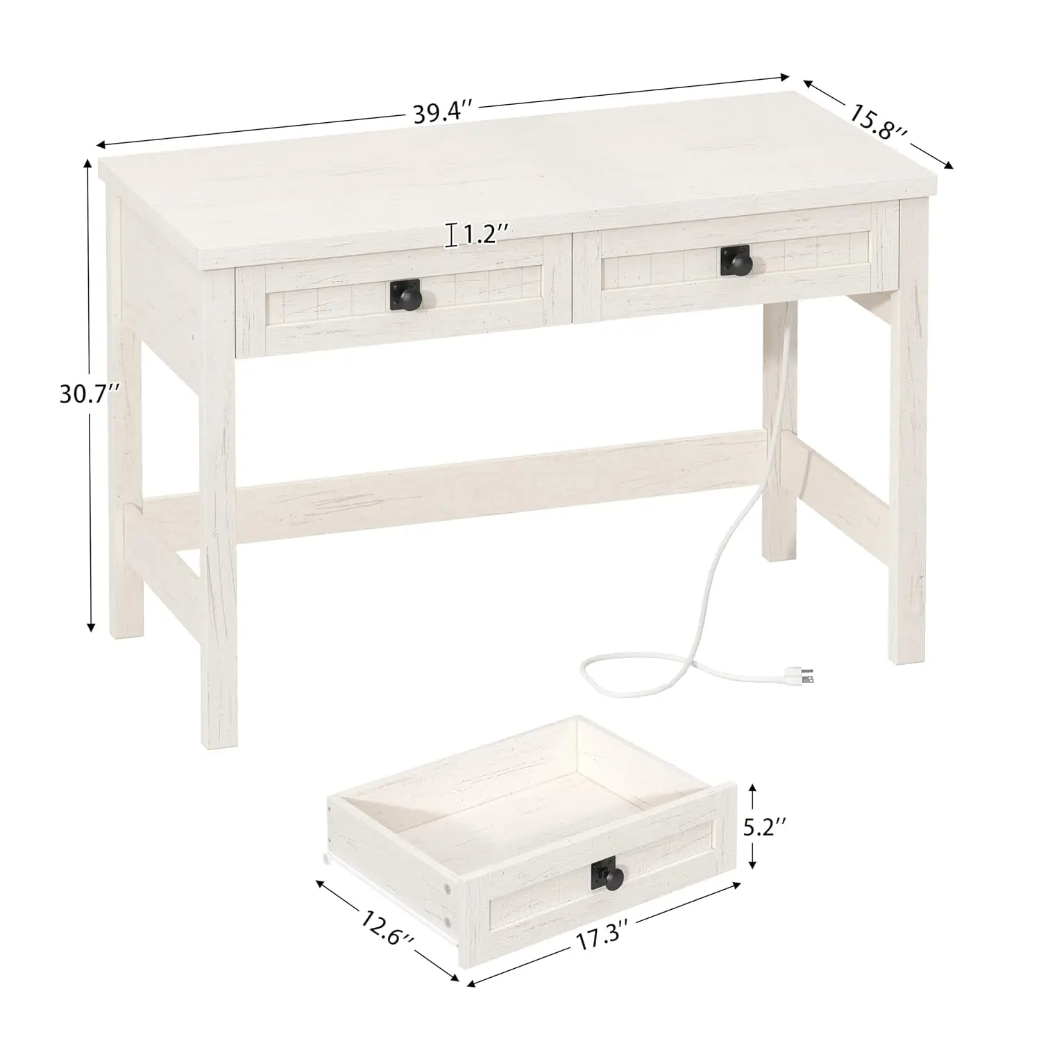 39 Inch Farmhouse Computer Desk With Drawers For Bedroom & Home Office, Customized