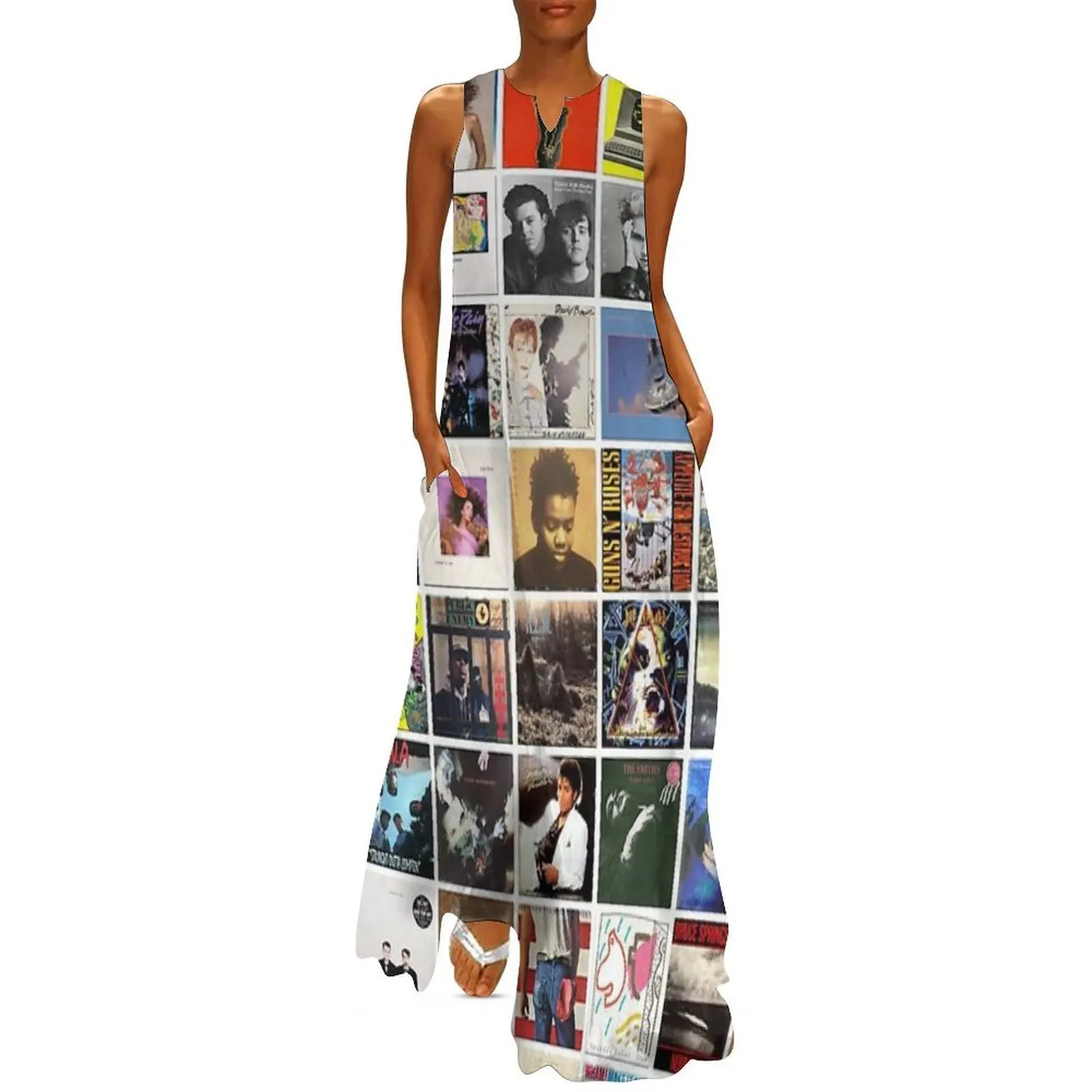

80s Vinyl Covers - 1980s Music - Vintage Album Cover Art Long Dress women party dresses beach outfits for women Clothing