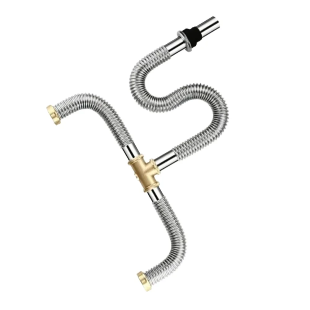 Drain Pipe Kit for Dual Sink Use Featuring Stainless Steel Corrugated Flexible Hose for 1-1/2 inch and 1-1/4 inch Drain Sizes