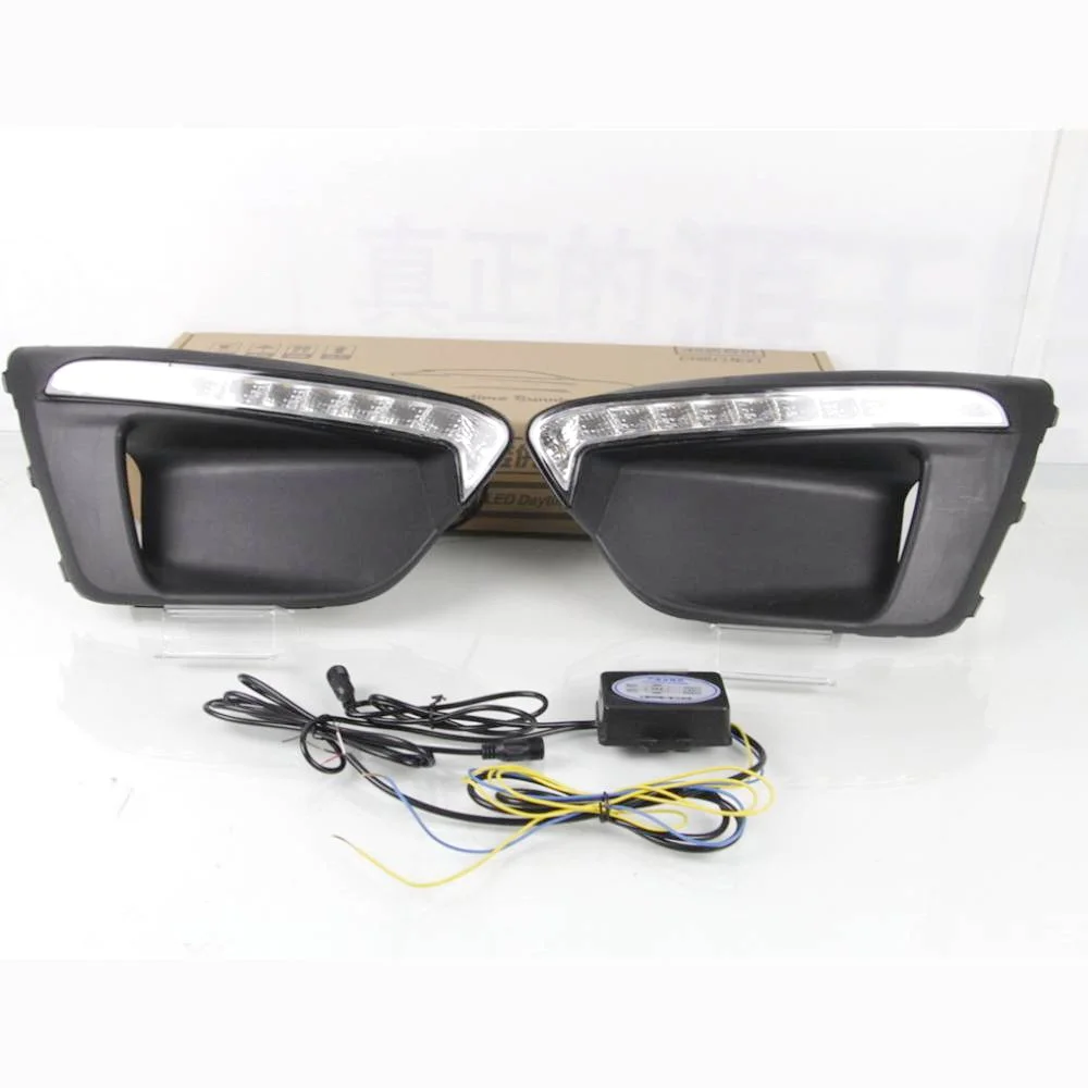 

July King Car Daytime Running Lights for Kia KX Cross 2017 2018, 6000K LED Front Bumper DRL With Frame + Yellow Turn Signals