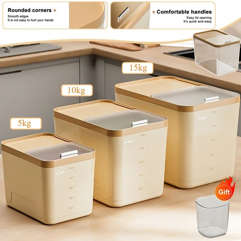 

New Plastic Sliding Storage Box Moisture-proof Rice Bucket Large Capacity Kitchen Cereals Bucket Multi-function Kitchen Items 쌀통