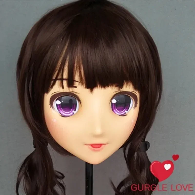 (KM020) Female Sweet Girl Resin Half Head Kigurumi Mask With BJD Eyes Cosplay Japanese Anime Role Lolita Crossdress Doll Mask