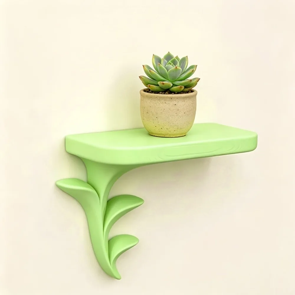 Sprout Shaped Wall Mounted Storage Rack Creative Plant Windwall Storage Rack Handmade Decoration Display Rack Home Organization