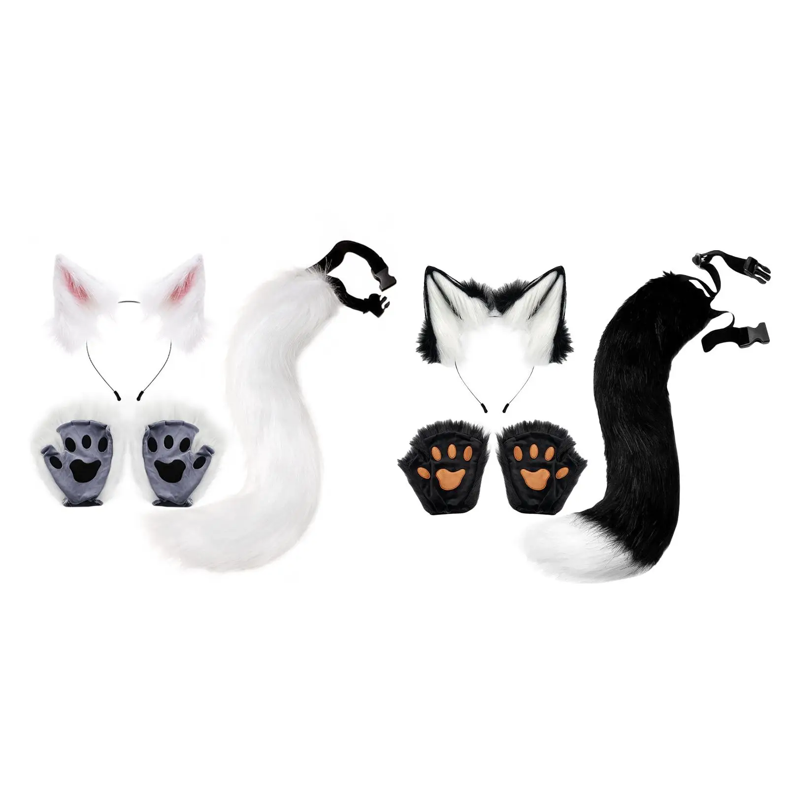 Fashion Cat Ear Hair Band Soft Hairband with Tail Glove Cat Costume Animal Cosplay Headband Kitten Furry Party Dress up Gifts