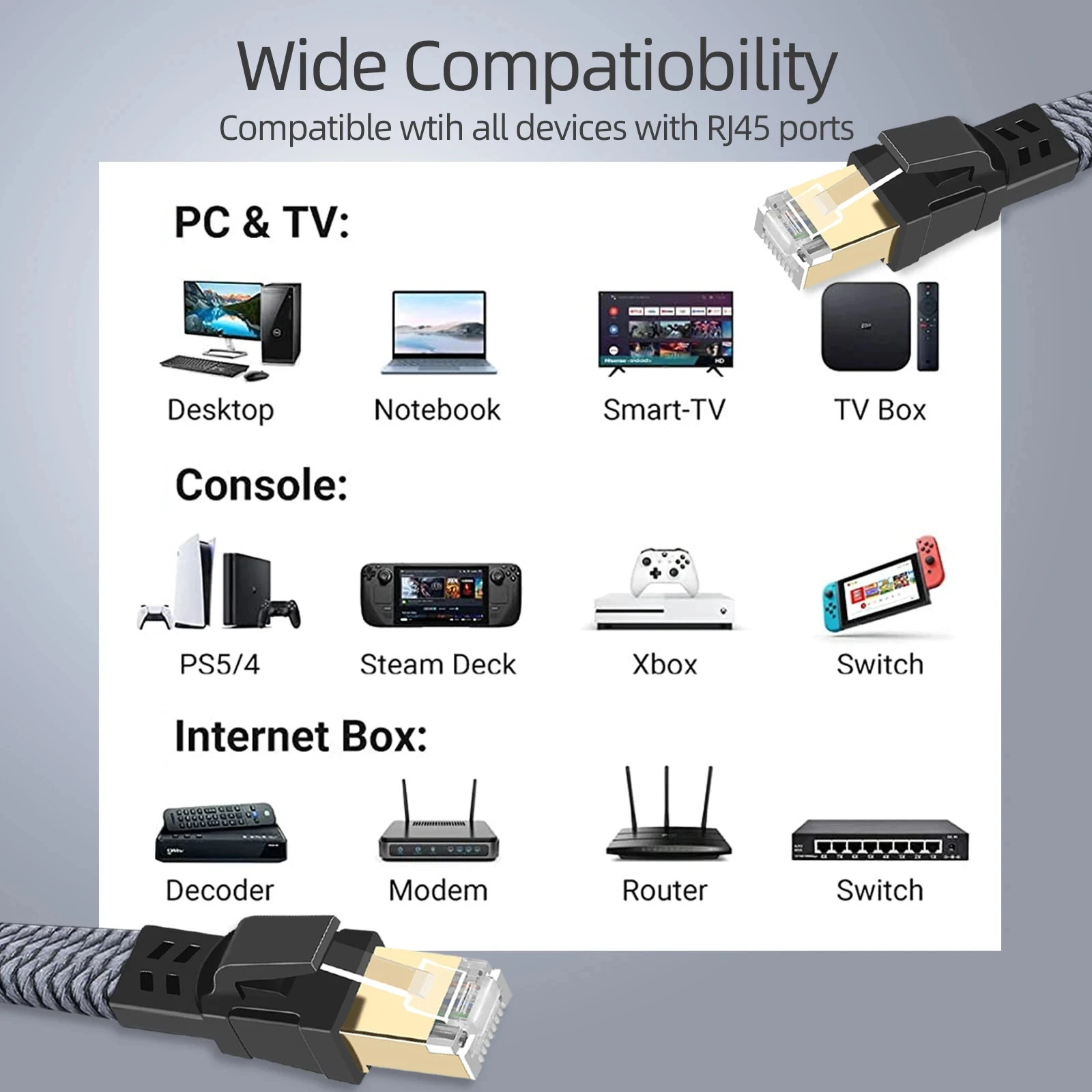 CYANMI Cat8 Ethernet Cable STTP 40Gbps 2000MHz Cat 8 RJ45 Network Lan Patch Cord for Router Modem Internet RJ 45 Ethernet Cable