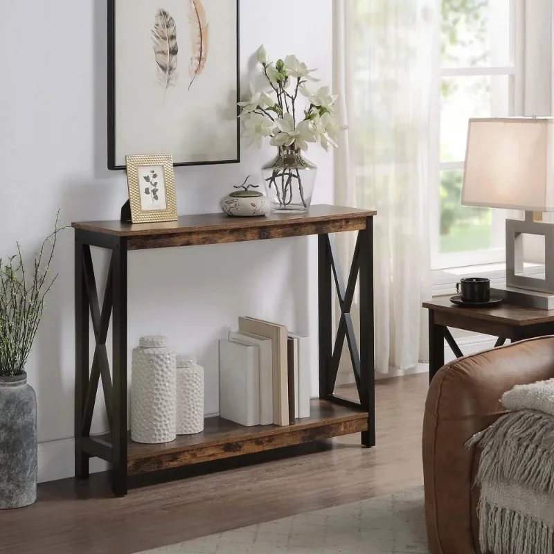 Oxford Console Table with Shelf, Barnwood/Black