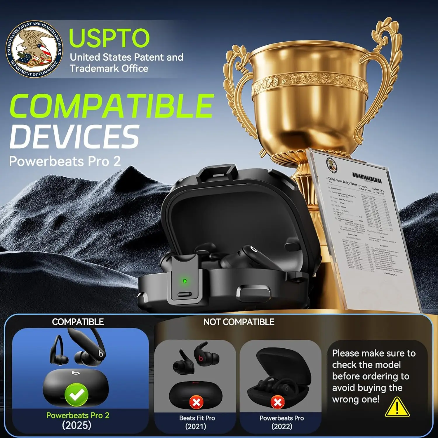 غطاء حماية لهاتف Beats Powerbeats Pro 2 2025، غطاء حماية صلب مقاوم للصدمات لهاتف Beats Powerbeats Pro 2 2025 مع سلسلة مفاتيح