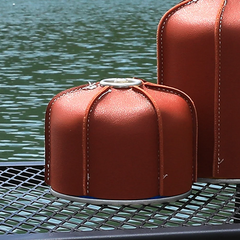 

Gas Canister Protector 230g Tank Camping Hiking Grill Accessories Flat Propane Cover Brown PU Sleeve Safe Outdoor Kitchen