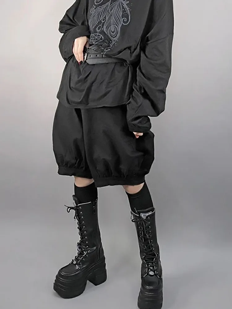 2024 Japanese Harajuku Deorat Dark Punk style Five pumpkin Shorts Chain tied men's and women's lantern pants five quarter pants