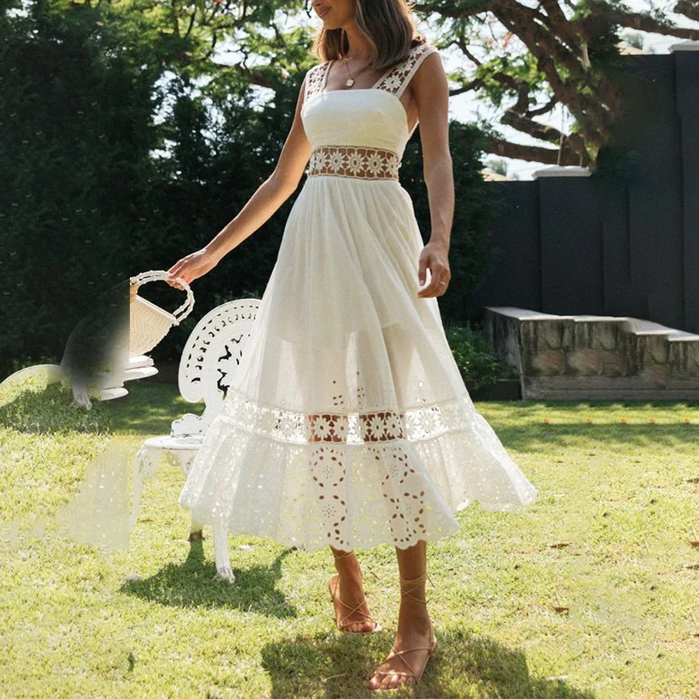 

Fashion Dresses Womens Cocktail Evening Party Formal Holiday Hollow Out Lace Long Summer Sundress Leisure Female