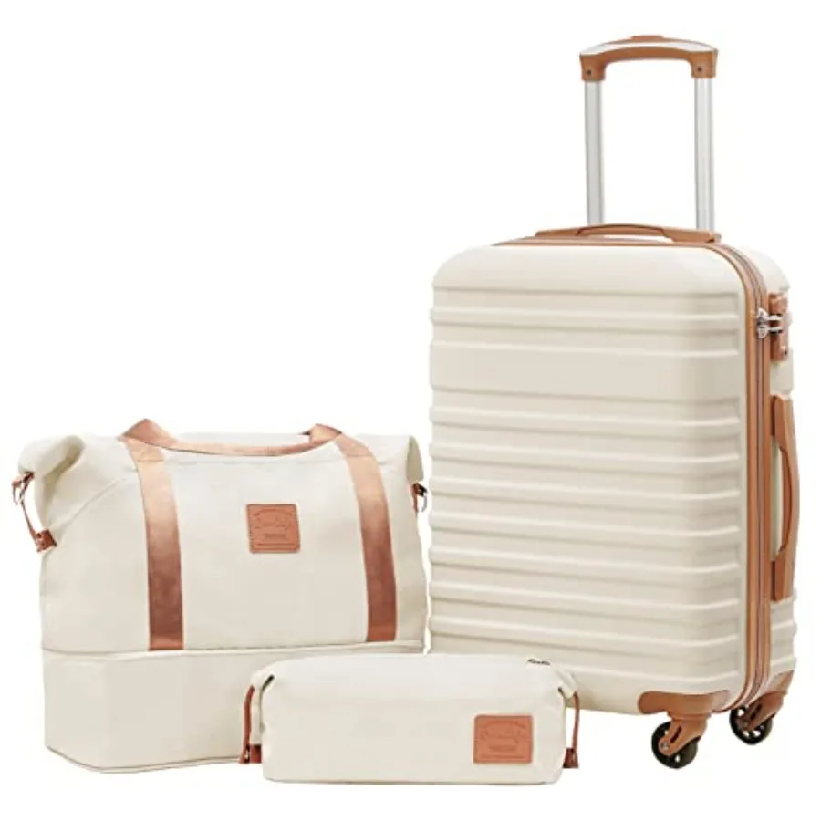 

COOLIFE Luggage Carry On Luggage Suitcase Softside Wheeled Luggage Lightweight Rolling Travel Bag White 3 Piece Set DB/TB/20 Lu
