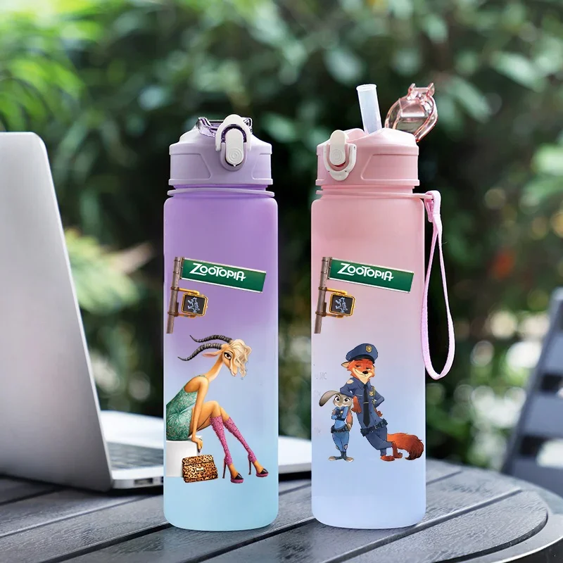 750ML Zootopia Cartoon Large Capacity Plastic Water Bottle Outdoor Sports Leak Proof Water Bottle Portable Gradient Water Cup